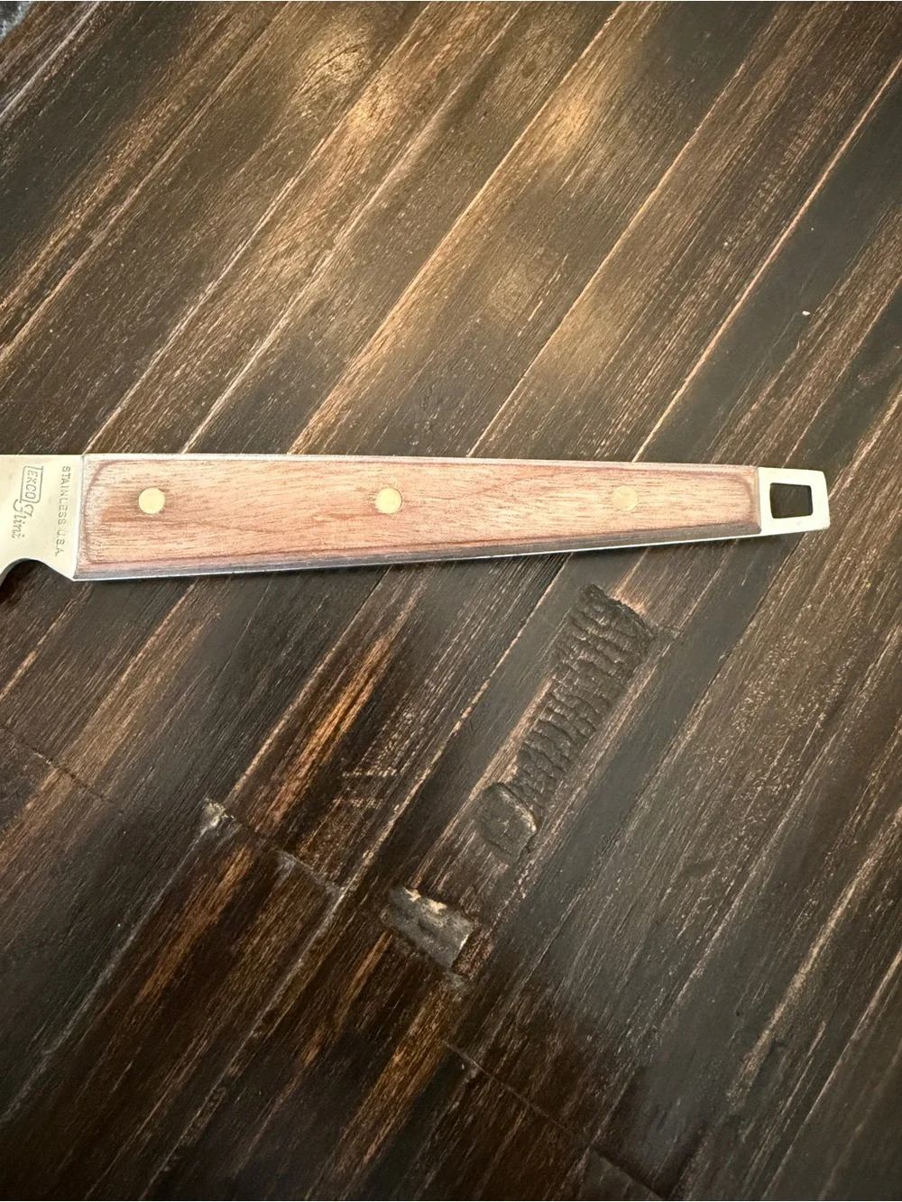 Vintage EKCO Flint Stainless Steel Chef Knife Wood Handle ~13.5” USA